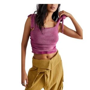 Free People Dragonfruit Boulevard Cotton Tie Crop Top Large